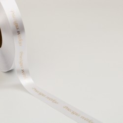 Satīna lente “Priecīgus svētkus” zelta hroma apdruka, 20 mm × 10 m