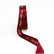 Сатиновая лента «Priecīgus svētkus» золото-хром, 25 мм × 10 м