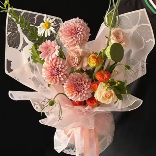 Ūdensizturīgais ziedu iepakojums BUTTERFLY TRANSPARENT 20loksnes, "pink"