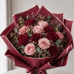 Ūdensizturīga ziedu iesaiņošanas plēve GOLDEN ROSE, Wine, 20 loksnes