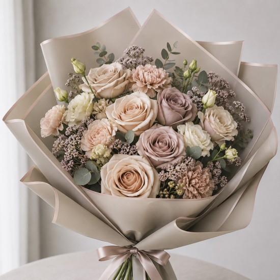 Ziedu plēve GOLDEN ROSE 20loksnes, "milky tea"