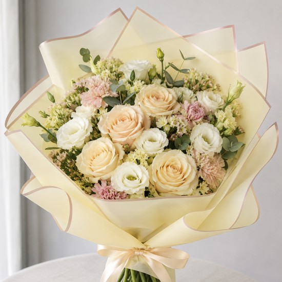 Водостойкая плёнка для упаковки цветов GOLDEN ROSE, Cream, 20 листов