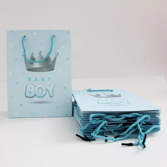 Dāvanu maiss ar virves rokturiem, BABY BOY,18*24*8,5 cm, 12gab.