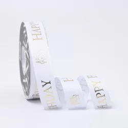 Лента HAPPY BIRTHDAY 25мм/40м "white"