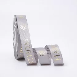 Лента HAPPY BIRTHDAY 25мм/40м "grey"