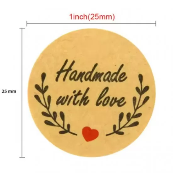 Stickers HANDMADE WITH LOVE d-2,5cm, 500pcs