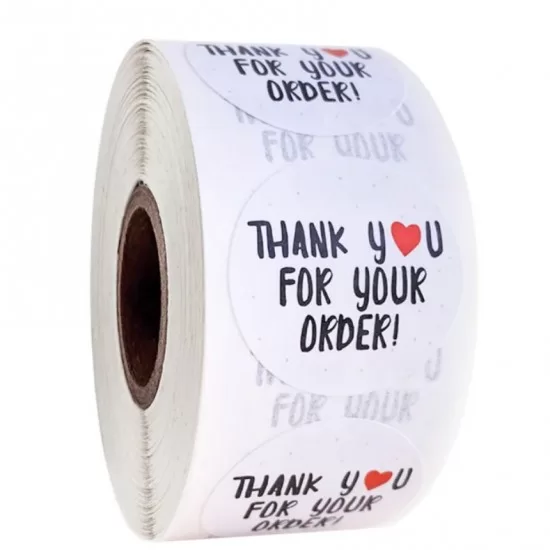 Наклейки THANK YOU FOR YOUR ORDER d-3.8см, 500шт.